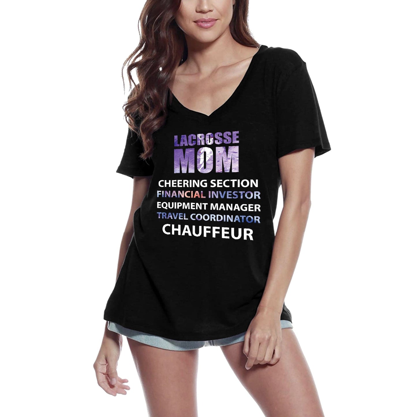 ULTRABASIC Women's V Neck T-Shirt Lacrosse Mom - Funny Mother Tee Shirt