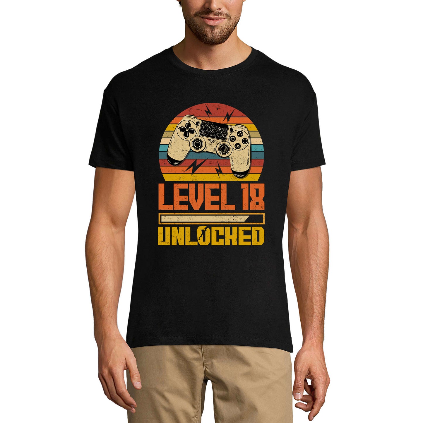 ULTRABASIC Men's Gaming T-Shirt Level 18 Unlocked - Gamer 18th Birthday Tee Shirt