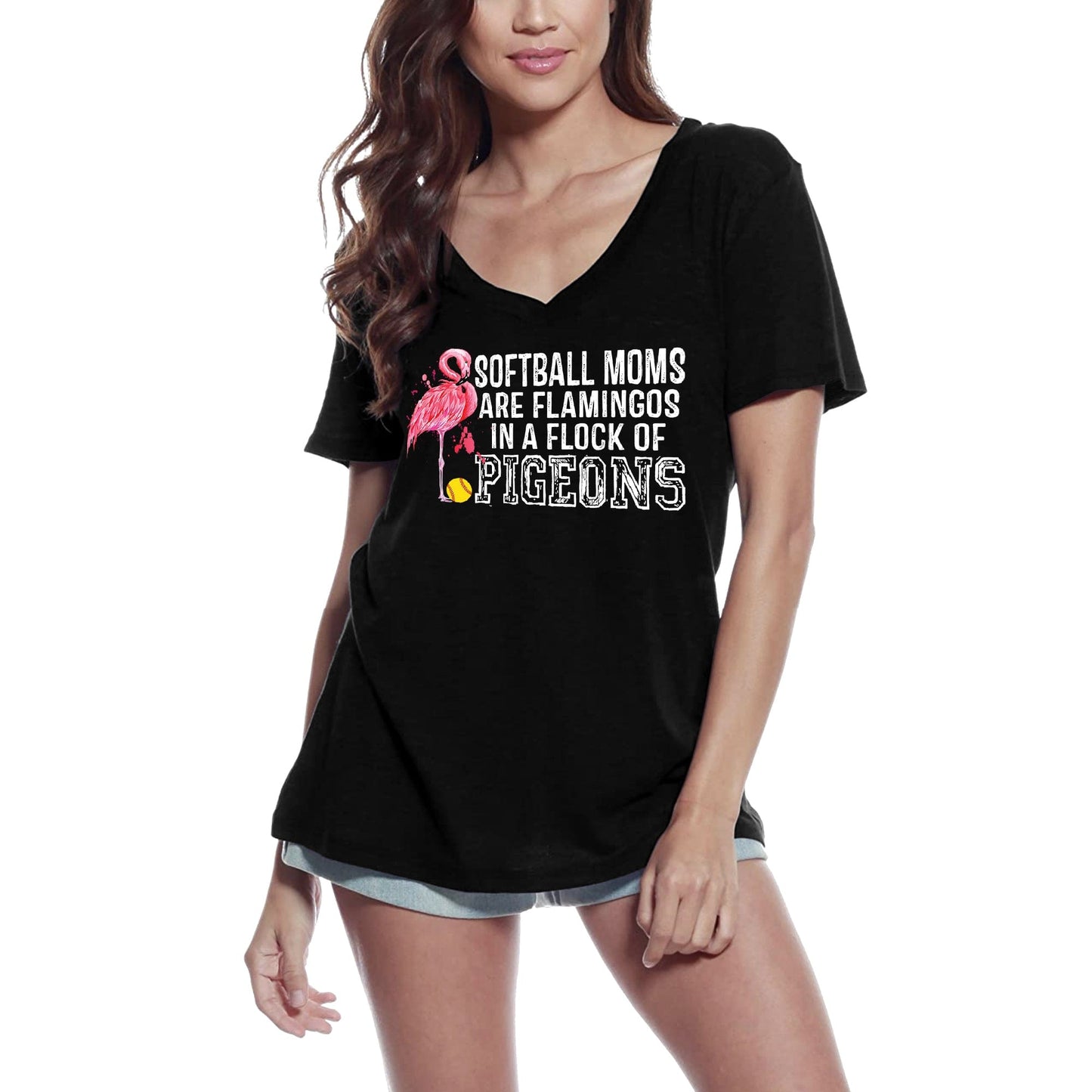 ULTRABASIC Women's V-Neck T-Shirt Softball Moms Are Flamingos - Funny Mom's Quote