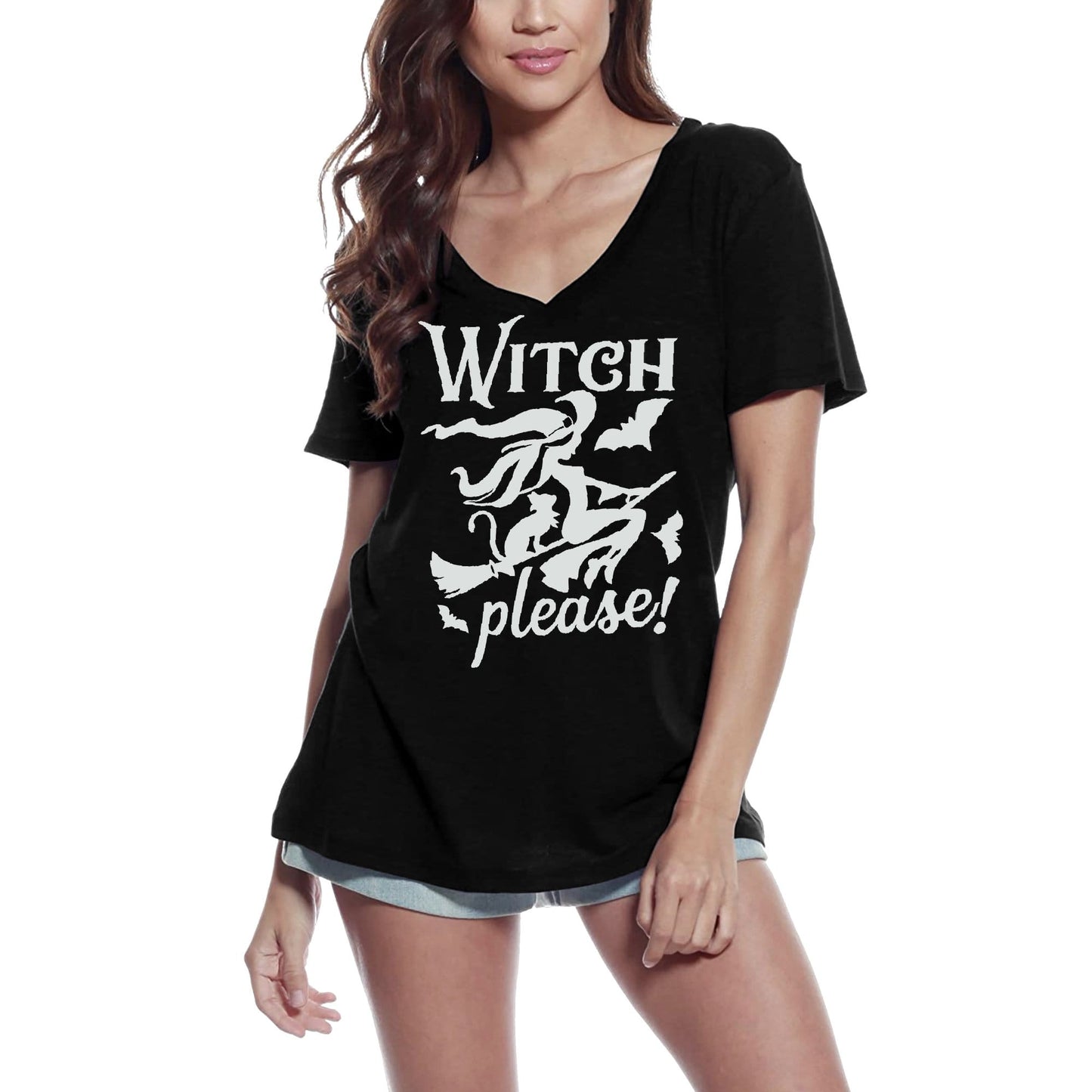 ULTRABASIC Women's V Neck T-Shirt Witch Please - Funny Vintage Quote Tee Shirt