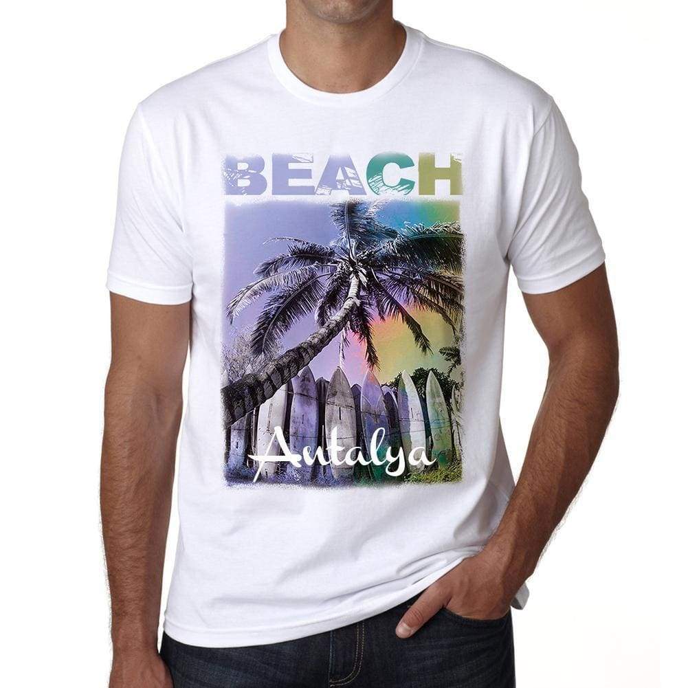Antalya Beach Palm White Mens Short Sleeve Round Neck T-Shirt - White / S - Casual