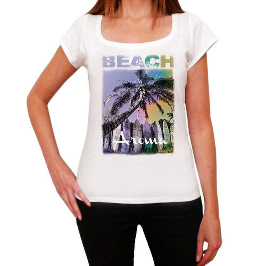 Aroma Beach Name Palm White Womens Short Sleeve Round Neck T-Shirt 00287 - White / Xs - Casual