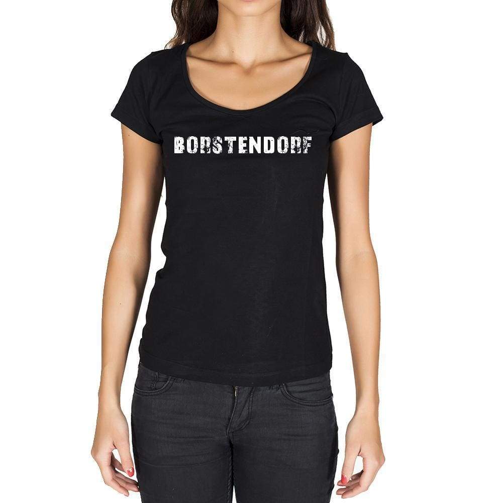 Borstendorf German Cities Black Womens Short Sleeve Round Neck T-Shirt 00002 - Casual