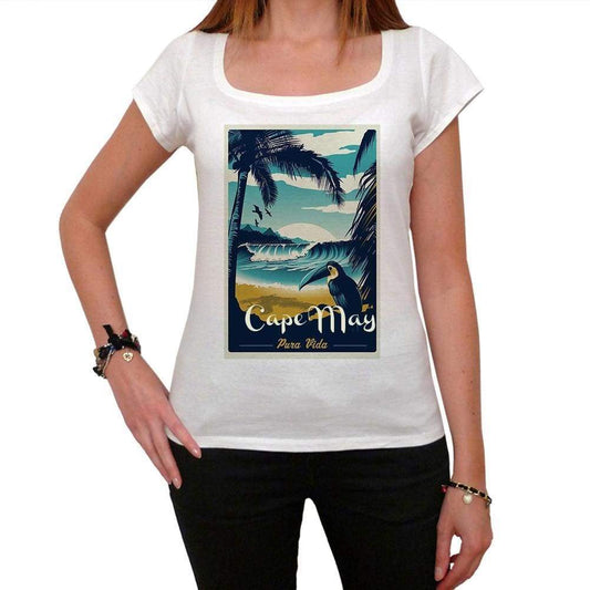 Cape May Pura Vida Beach Name White Womens Short Sleeve Round Neck T-Shirt 00297 - White / Xs - Casual