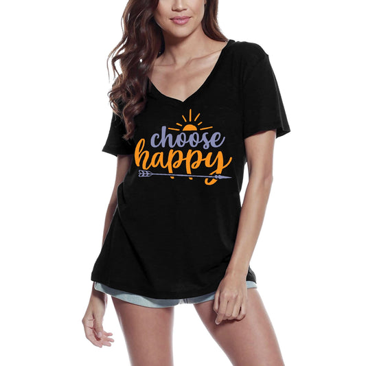 ULTRABASIC Women's V-Neck T-Shirt Choose Happy - Short Sleeve Tee Shirt Gift Tops