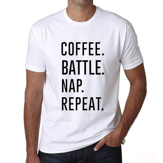 Coffee Battle Nap Repeat Mens Short Sleeve Round Neck T-Shirt 00058 - White / S - Casual