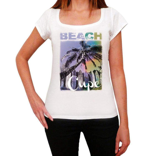 Cupe Beach Name Palm White Womens Short Sleeve Round Neck T-Shirt 00287 - White / Xs - Casual