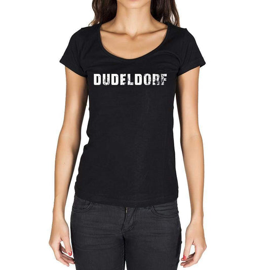 Dudeldorf German Cities Black Womens Short Sleeve Round Neck T-Shirt 00002 - Casual