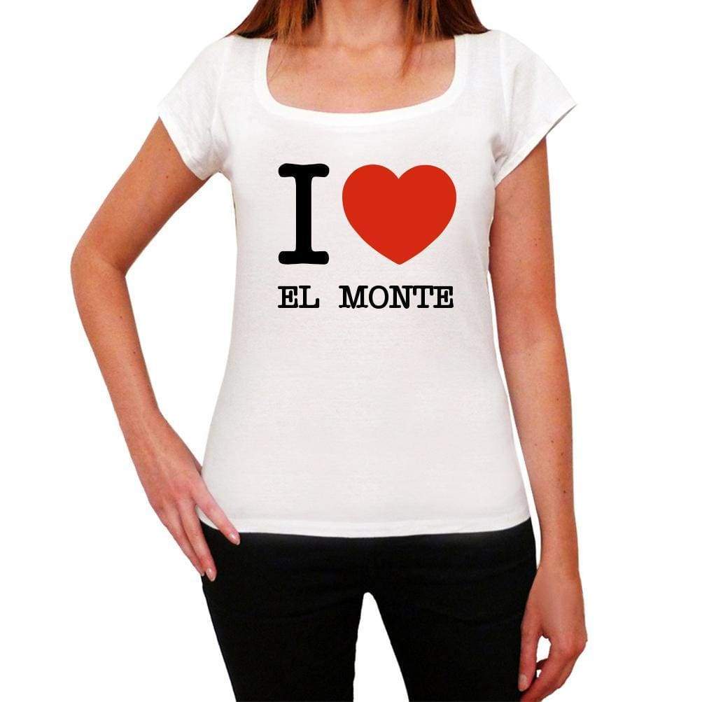 El Monte I Love Citys White Womens Short Sleeve Round Neck T-Shirt 00012 - White / Xs - Casual