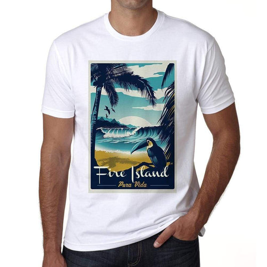 Fire Island Pura Vida Beach Name White Mens Short Sleeve Round Neck T-Shirt 00292 - White / S - Casual