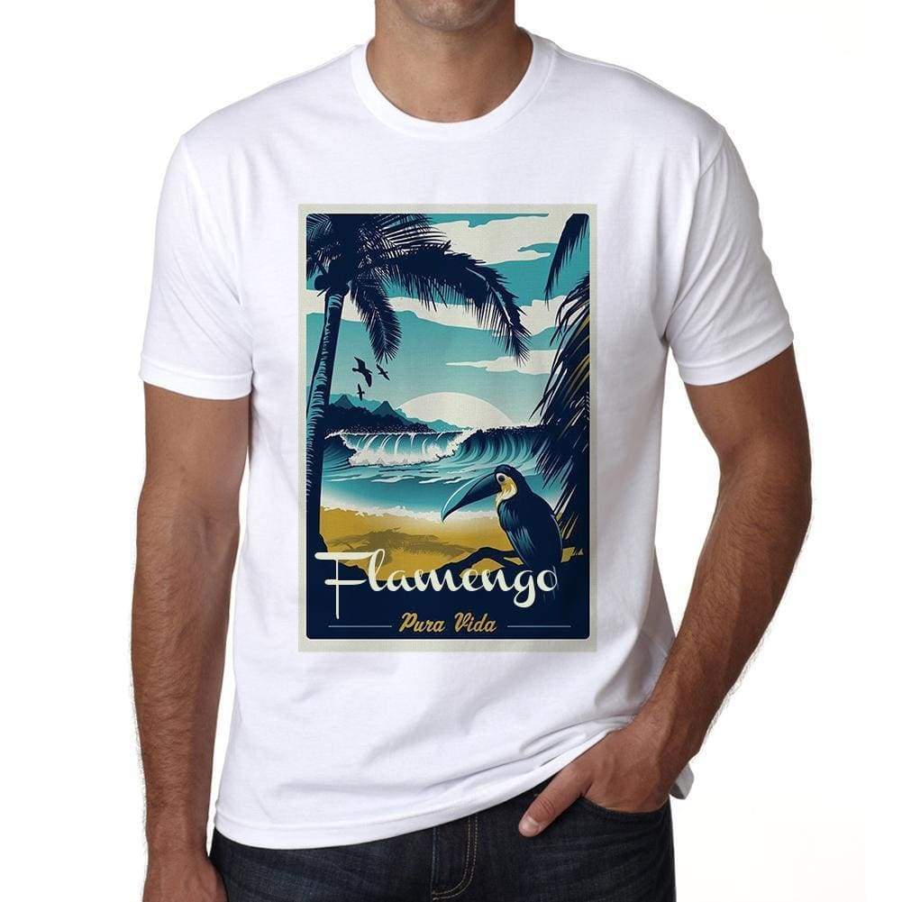 Flamengo Pura Vida Beach Name White Mens Short Sleeve Round Neck T-Shirt 00292 - White / S - Casual