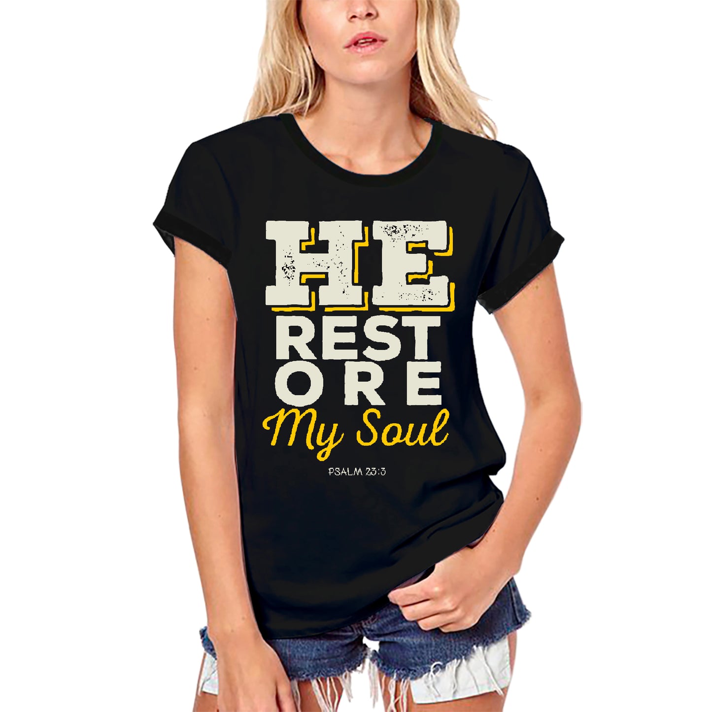 ULTRABASIC Women's Organic Religious T-Shirt He Restored My Soul - Jesus Christ Shirt