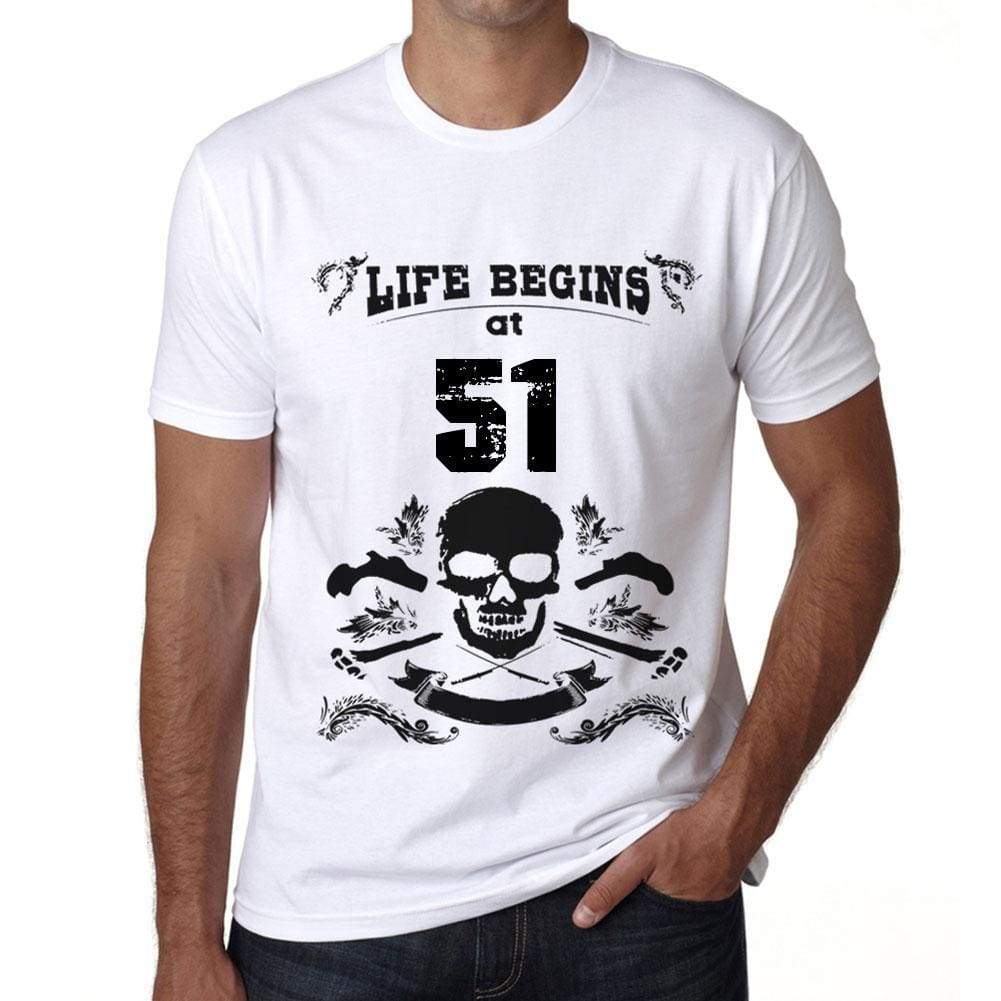 Life Begins At 51 Mens T-Shirt White Birthday Gift 00448 - White / Xs - Casual