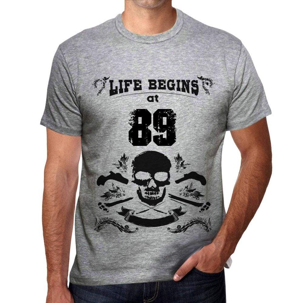 Life Begins At 89 Mens T-Shirt Grey Birthday Gift 00450 - Grey / S - Casual