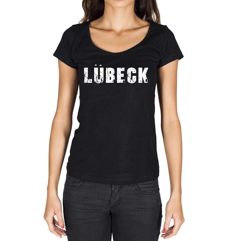 Lübeck German Cities Black Womens Short Sleeve Round Neck T-Shirt 00002 - Casual