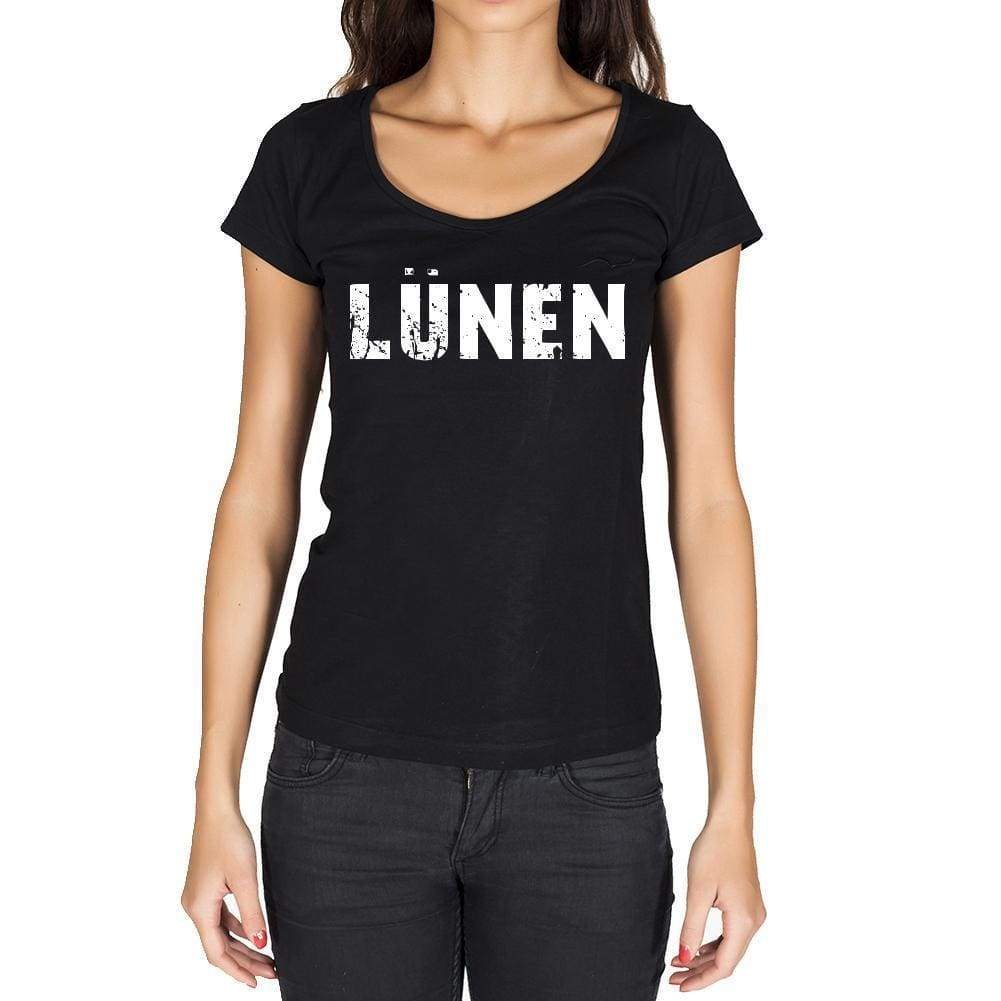 Lünen German Cities Black Womens Short Sleeve Round Neck T-Shirt 00002 - Casual