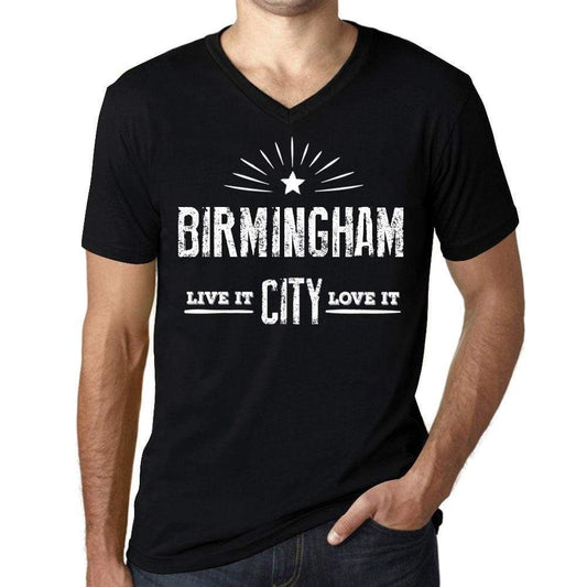 Mens Vintage Tee Shirt Graphic V-Neck T Shirt Live It Love It Birmingham Deep Black - Black / S / Cotton - T-Shirt