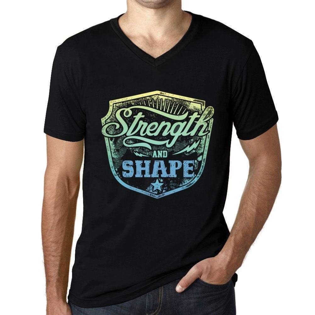 Mens Vintage Tee Shirt Graphic V-Neck T Shirt Strenght And Shape Black - Black / S / Cotton - T-Shirt