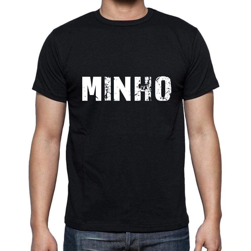 Minho Mens Short Sleeve Round Neck T-Shirt 5 Letters Black Word 00006 - Casual