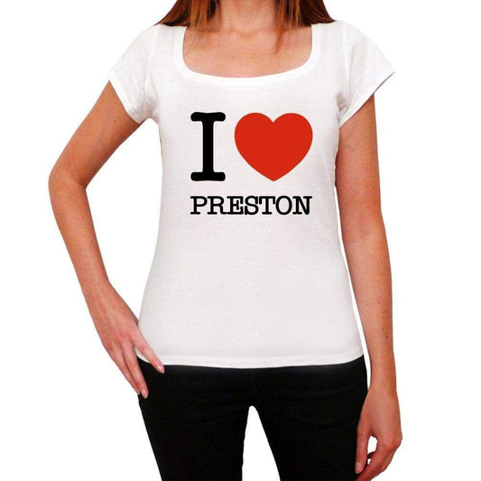 Preston I Love Citys White Womens Short Sleeve Round Neck T-Shirt 00012 - White / Xs - Casual