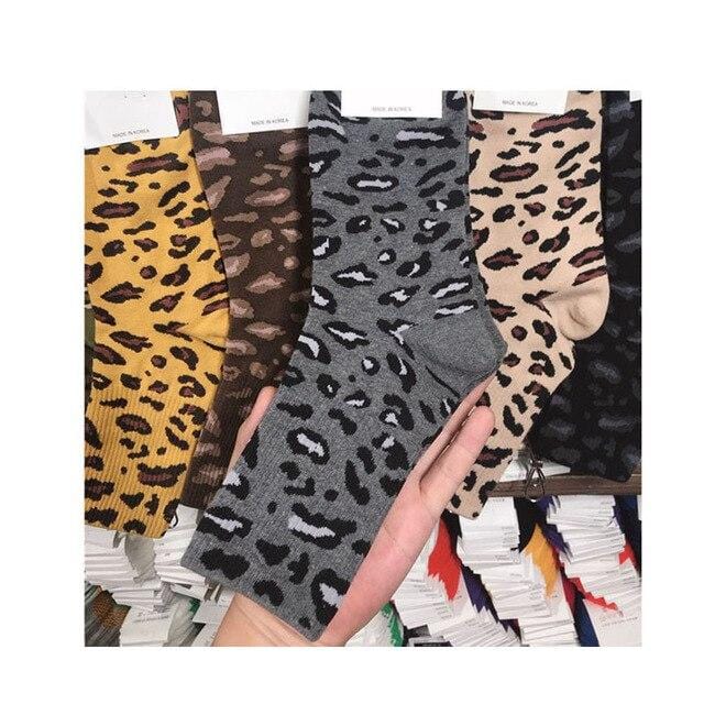 Jeseca Women Fashion Leopard Print Socks Winter Warm Harajuku Retro Vintage Sock for Girls Christmas Gift 2019 Autumn Sales Hot