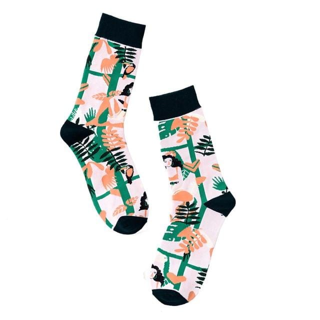 Hip-hop Socks Women Autumn Cotton Cartoon Pattern Print Middle Tube Sox Breathable Personality Street Socks Adult Slim