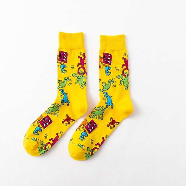 Explosion socks sheep leaves egg shell rabbit leaves feather primitive ape monkey lightning abstract doodle cotton sock girl