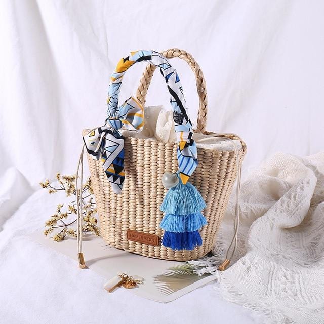 Natural Basket Handmade Straw bag Woven Handbags Sea Grass Beach Bag Top Handle Bag Wedding Gift Small Size