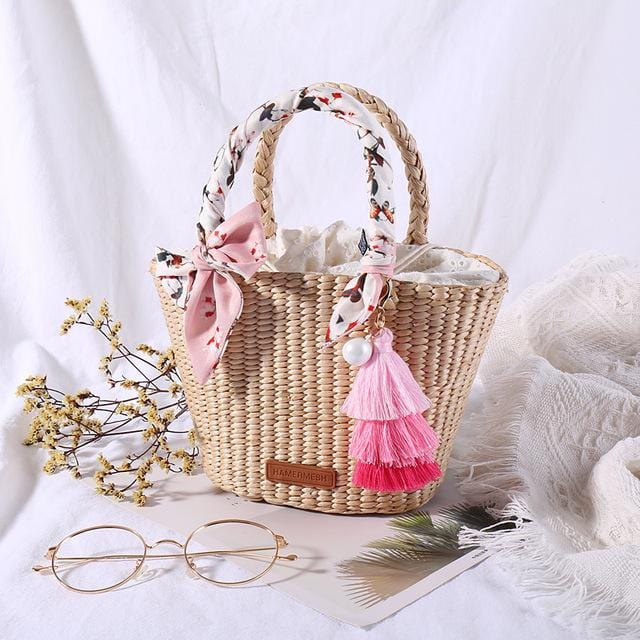 Natural Basket Handmade Straw bag Woven Handbags Sea Grass Beach Bag Top Handle Bag Wedding Gift Small Size