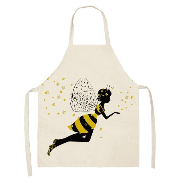 1Pcs Cotton Linen Flower Butterfly Girl Printed Kitchen Aprons for Women Home Cooking Baking Waist Bib Pinafore 53*65cm WQ0034