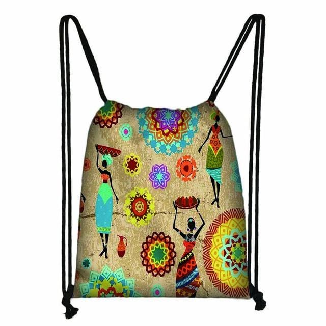 African Drawstring Bag Printed Daypack afro Girls Travel Bag Small Backpack Beach Pouch Kids Gift Storage Bag