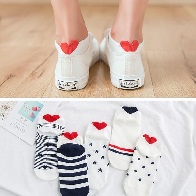 5Pairs New Arrivl Women Cotton Socks Pink Cute Cat Ankle Socks Short Women Socks Casual Animal Ear Red Heart Gril Socks 35-40