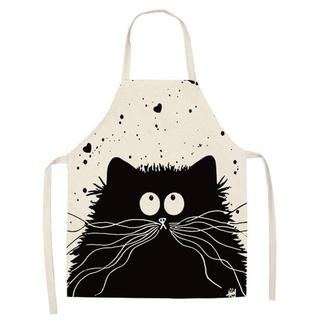 1Pcs Kitchen Apron Cute Cartoon Cat Printed Sleeveless Cotton Linen Aprons for Men Women Home Cleaning Tools 53*65cm WQ0029