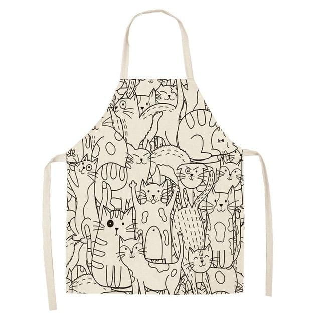 1Pcs Kitchen Apron Cute Cartoon Cat Printed Sleeveless Cotton Linen Aprons for Men Women Home Cleaning Tools 53*65cm WQ0029