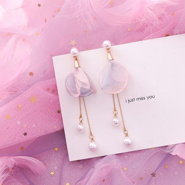 2019 Pink Earrings Korean Flower Sweet Geometric Earring Simulated Pearl pendientes mujer For Women Tassel Ear Jewelry brincos