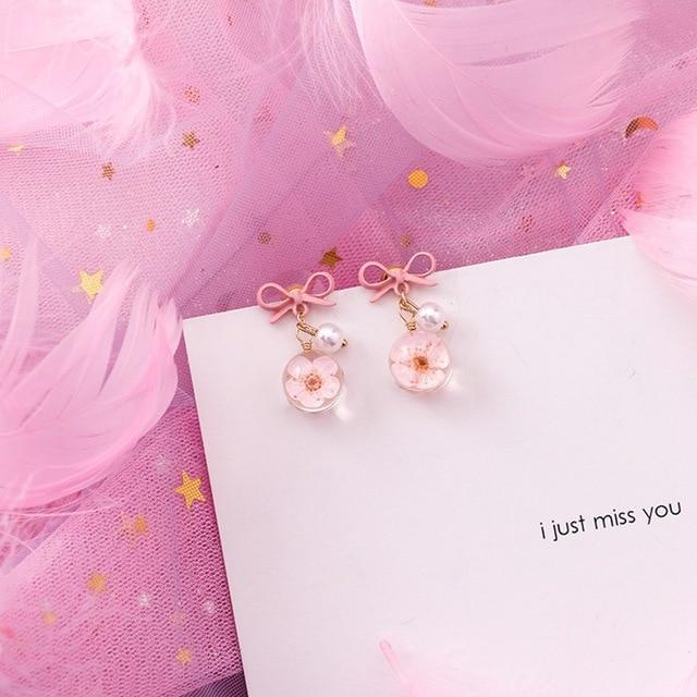 2019 Pink Earrings Korean Flower Sweet Geometric Earring Simulated Pearl pendientes mujer For Women Tassel Ear Jewelry brincos