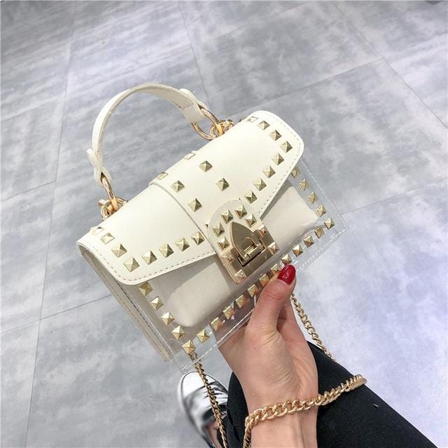 Small clear Brand Designer Woman 2020 New Fashion Messenger Bag Chains Shoulder Bag Female Rivets Transparent Square PU Handbag