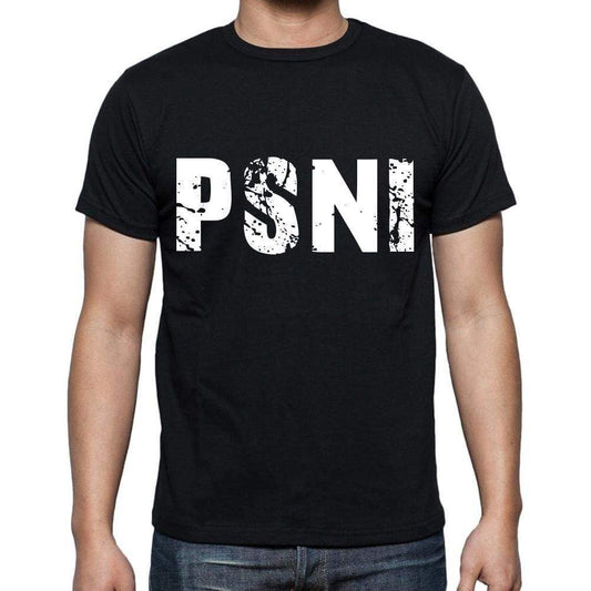 Psni Mens Short Sleeve Round Neck T-Shirt 4 Letters Black - Casual