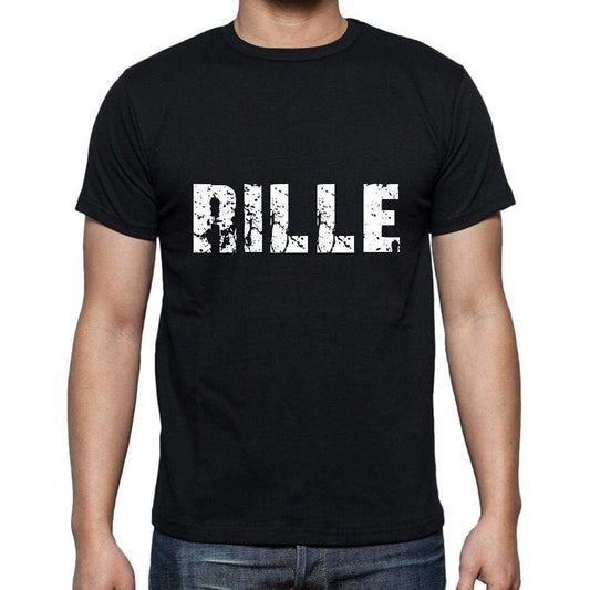Rille Mens Short Sleeve Round Neck T-Shirt 5 Letters Black Word 00006 - Casual