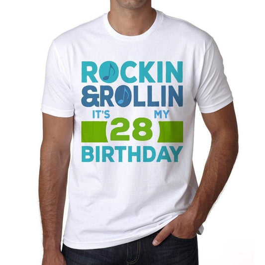 Rockin&rollin 28 White Mens Short Sleeve Round Neck T-Shirt 00339 - White / S - Casual