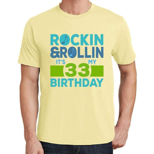 Rockin&rollin 33 Yellow Mens Short Sleeve Round Neck T-Shirt 00278 - Yellow / S - Casual