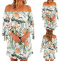 Women Off Shoulder Leaves Short Mini Dress Ladies Beach Party Dresses - White / L